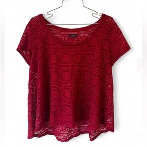 American Eagle Outfitters Red Lace Short Sleeve Top